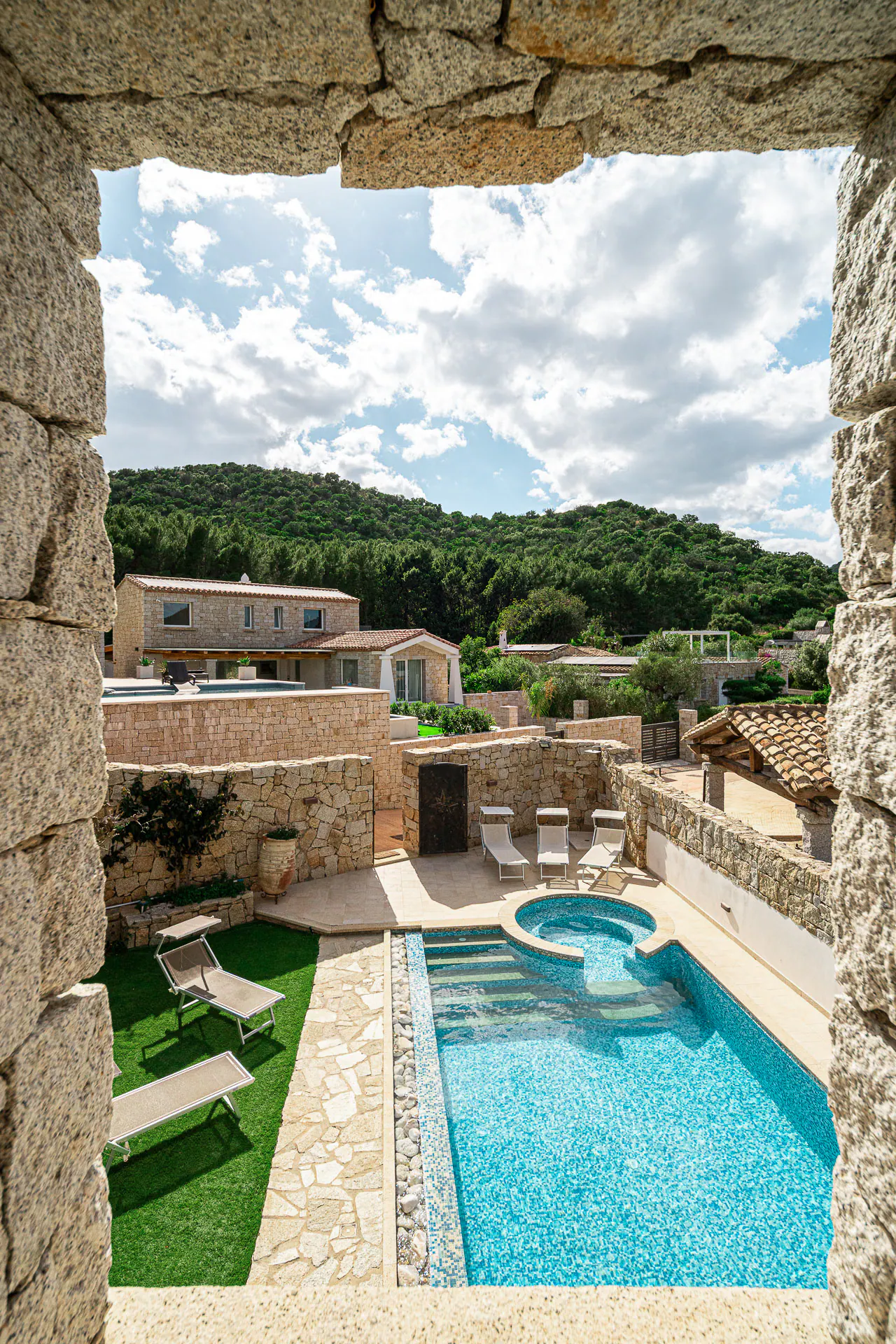 The pool seen from above, with the garden