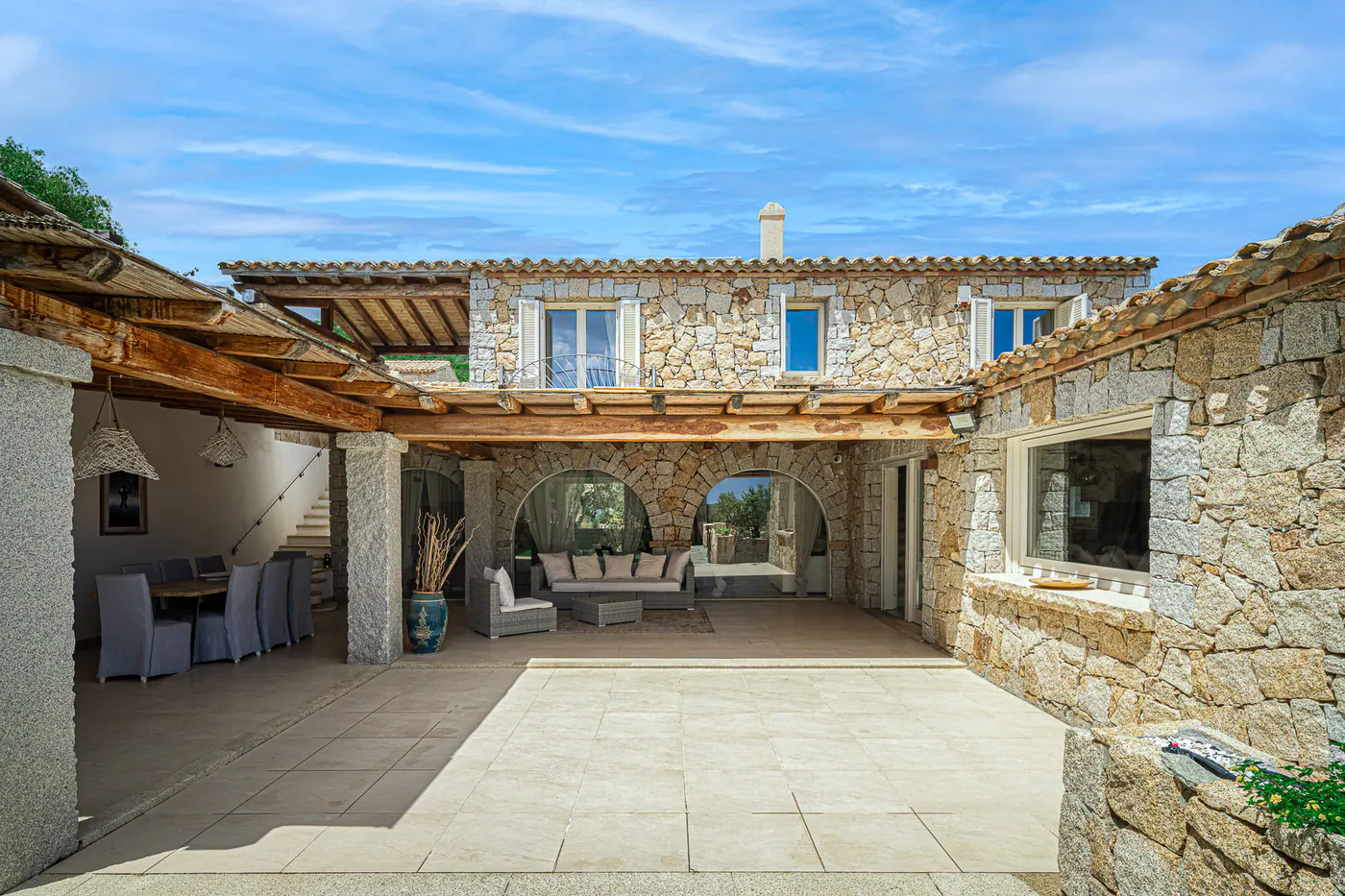 The courtyard and the stone facade